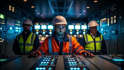 Aufkleber - Industrial engineers operating control panel in monitoring room