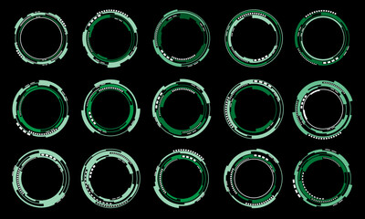Poster - Set of sci fi white green circle user interface elements technology futuristic design modern creative on black background vector