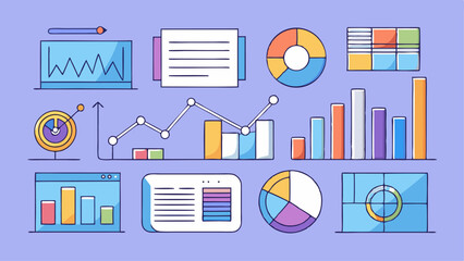 Wall Mural - flat design vector business and finance infographic icons set with charts, graphs, and people symbol