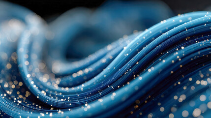 Poster - Abstract blue fiber optic cables glowing with scattered light particles in a futuristic style