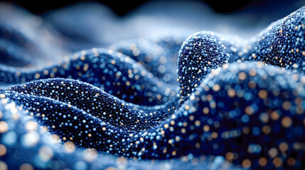 Poster - Close-up of abstract textured surface covered in small reflective spheres, creating a flowing wave pattern