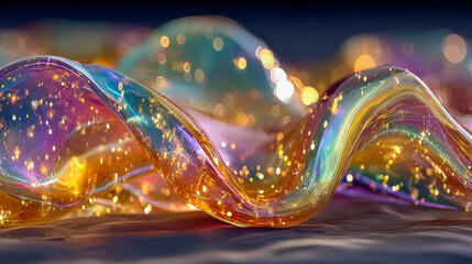 Poster - Vivid iridescent waves of liquid-like material shimmering in multiple colors under dramatic lighting
