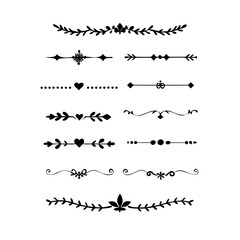 Aufkleber - text dividers doodle set. Wedding decorative elements. Divider ornament, borders, floral, vintage line separators. Hand drawn vector illustration isolated on white background. Set page dividers.
