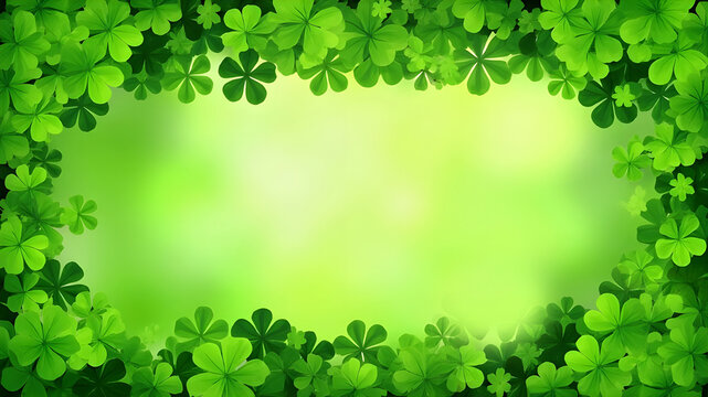Clover leaves with copy space on green background. AI-generated