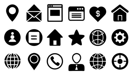 Wall Mural - set of vector icons for design including communication, technology, business, and web symbols like m