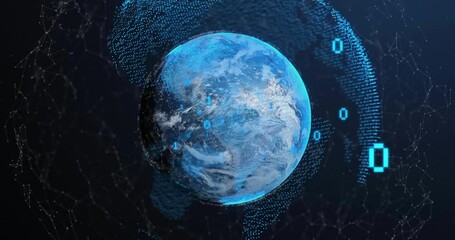 Poster - Faint network glow starting rotating data globe streaming binary digits showing global data flow