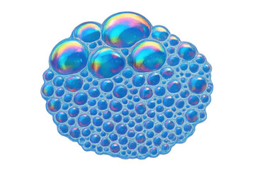 Poster - Cluster of iridescent soap bubbles forming a foam on a transparent background, creating a light and airy atmosphere