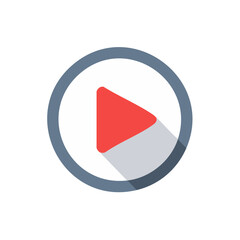 Poster - Red play button icon in gray circle with long shadow on black background graphic element for video interface audio streaming