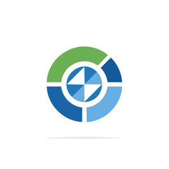 Poster - Circular Chart with Green, Blue Sections and Center Square Design on Black