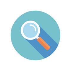 Poster - Magnifying Glass Icon Isolated on Blue Circular Background Flat Design Style Concept for Search Discovery and Zoom Tool