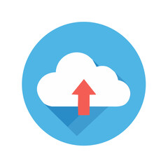  - Cloud Upload Symbol on a Blue Circle Icon - Data Transfer and Storage Concept