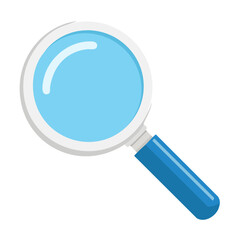 Poster - Blue Magnifying Glass Tool for Search Investigation Discovery Clarity and Optical Enlarge Reading Equipment Detail Illustration on Dark Backdrop
