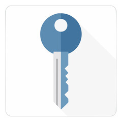 Poster - Illustration of a blue key with gray accents on a white square background