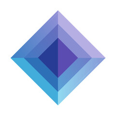 Aufkleber - Abstract Layered Diamond with Shades of Blue and Purple on Black Background, Geometric Design