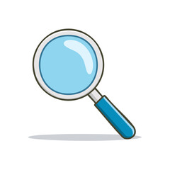 Poster - Illustration of a blue magnifying glass on a black background for search and investigation themes.