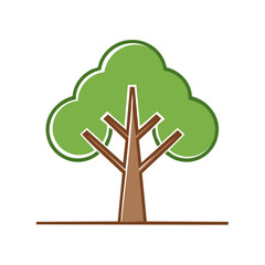 Poster - Simple tree vector graphic against black backdrop with green leaves, brown trunk, minimal design, and isolated on a dark plain background