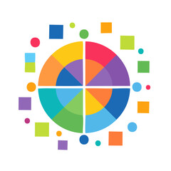 Poster - Vibrant Circular Diagram with Geometric Shapes and Radial Segments on Black Background