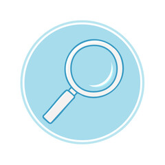 Poster - Magnifying glass icon on light blue circle background. Searching or exploring concept with simple illustration and smooth lines for various creative designs.