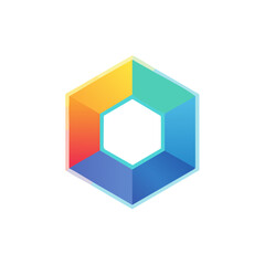 Poster - Abstract Gradient Hexagon Shape with Empty Center on Black, Colorful Geometric Design