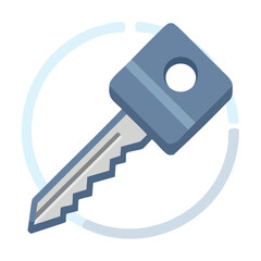 Poster - Stylized Key Icon Against a Blue Circle Symbol Security and Access Solution for Home and Automobile Lock and Unlock