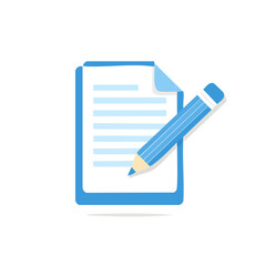 Poster - Blue Pencil Writing on Document Illustration, Office or School Supply Icon