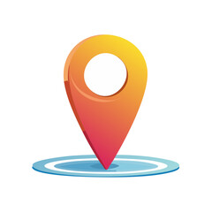 Poster - Stylized Location Pin Marker Gradient Orange Red on Blue Circle Pointing Down Indicating Navigation Direction