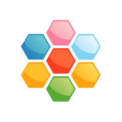 Poster - Colorful Honeycomb Graphic Illustration of Connected Hexagons in Group Formation on Black Background
