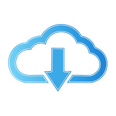 Poster - Cloud Computing Data Download Concept Blue Arrow Icon Symbol Representing Digital Transfer File Sharing and Connection