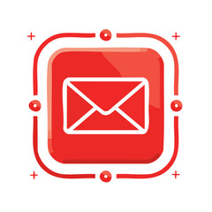 Poster - red email icon on black background represents digital mail communication concept