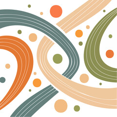 Poster - Abstract Art Composition with Curved Lines and Circles on Black Background