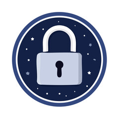 Poster - Lock Icon with Starry Night Background Illustration for Security Protection Concepts Flat Design Style
