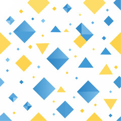 Poster - Geometric Pattern Design with Blue Diamonds and Yellow Triangles and Squares on White Background Abstract Modern Art Style