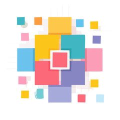 Poster - Colorful Abstract Squares Arranged Centrally on Black Background, Modern Flat Design