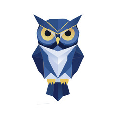Poster - Abstract Geometric Owl Illustration with Blue Color Scheme on Black Background