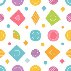 Poster - Geometric Pattern Design with Colorful Shapes on Black Background, Circle, Diamond and Square