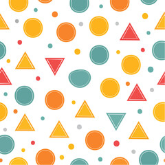 Poster - Colorful Geometric Pattern with Circles, Triangles, and Dots on Black Background