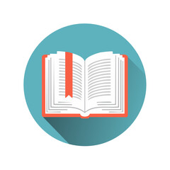 Poster - Open book with bookmark flat design icon teal circle background educational reading and learning concept for websites and graphic design projects