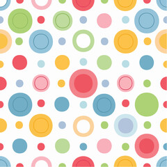 Poster - Seamless pattern of colorful pastel circles and rings on a white background, cute and cheerful design