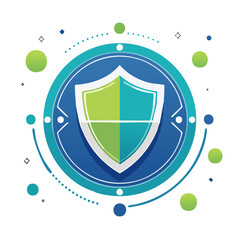 Poster - Shield Icon with Halved Green and Blue Fields, Cyber Security and Protection Illustration
