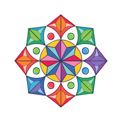 Poster - Vibrant Mandala Design with Symmetrical Star and Geometric Shapes on Black Background