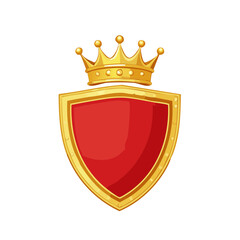 Aufkleber - Golden Cartoon Crown atop a Red Shield on Black Background Illustration