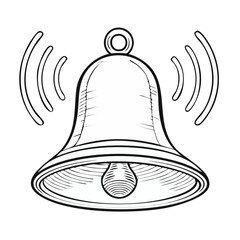 Poster - Ringing Bell Outline with Sound Waves on Black Background - Notification Symbol