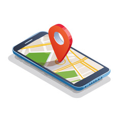 Aufkleber - Isometric Smartphone Displaying a Street Map and a Red Pin, Navigation App, Location