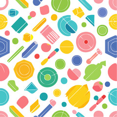 Poster - Colorful Geometric Shapes Pattern on Black Background, Circles, Squares, Triangles and Rectangles