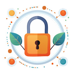 Poster - Secure internet concept padlock illustration with leafs and design elements Safety online security and protection for web data and privacy