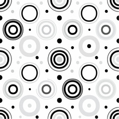 Poster - Seamless Circles and Dots Pattern, Abstract Geometric Background in Black, White and Gray