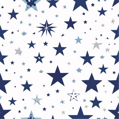 Poster - Seamless star pattern on white background, illustration of various star shapes and sizes for textile prints or wrapping paper