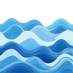 Poster - Stylized Blue Water Waves Background with White Lines Illustration, Sea Ocean Vector Art