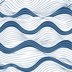 Poster - Abstract ocean wave vector seamless pattern flowing water lines in blue and white wavy background for textile design and surface decoration