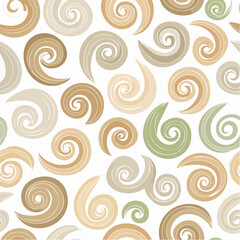 Poster - Neutral Toned Swirls Seamless Pattern Elegant Beige Brown Green Spirals on White Background Organic Design Repeating Texture for Wallpaper Backdrop Print